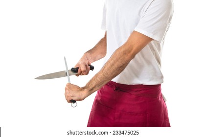 Chef Sharpening A Knife