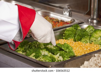 Chef Standing Behind Full Lunch Service Stock Photo 106563512 