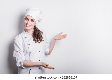 Chef Woman. Isolated Over White Background