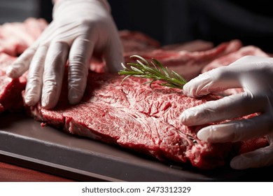 Chef's hand touching raw meat - Powered by Shutterstock