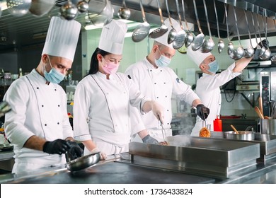 Chefs Protective Masks Gloves Prepare Food Stock Photo 1745810798 ...