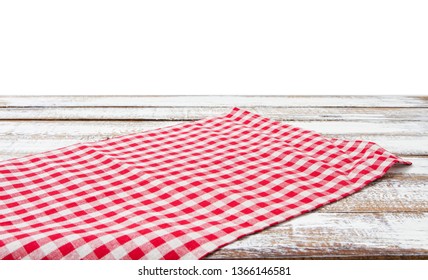 chekered tablecloth on empty table isolated on white background copy space