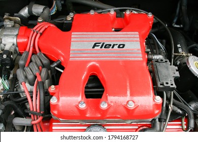 Chelsea, AL / USA - March 5, 2019: Looking At The Engine Of A 1984 Pontiac Fiero