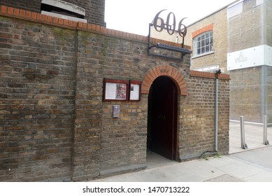 Chelsea, London / United Kingdom - August 4th 2019; The Entrance To The 606 Jazz Club In Lots Road, Chelsea