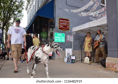 CHELSEA, MI / USA - JULY 12, 2018:  Dave Boutette And Kristi Lynn Davis Perform At The Chelsea Sounds And Sights On Thursday Nights Festival. 

