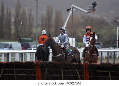 CHELTENHAM, GLOUCS; NOV 14: Jockey Tony Mccoy And Paul Carberry Examine The Hurdle Before The Fifth Race At Cheltenham Racecourse UK, 14 November 2009 In Cheltenham, Gloucs