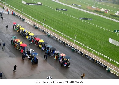 CHELTENHAM RACECOURSE, GLOUCESTERSHIRE, UK : 16 March 2022 : View From Above Of The Bookmakers Stands During The Cheltenham National Hunt Racing Festival