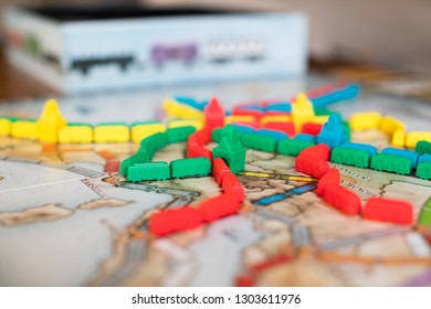 Chelyabinsk, Russia - February 1, 2019: Ticket To Ride Game. It Is A Railway-themed German-style Board Game.