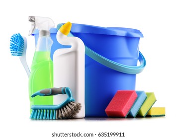 Chemical Cleaning Supplies Isolated On White.