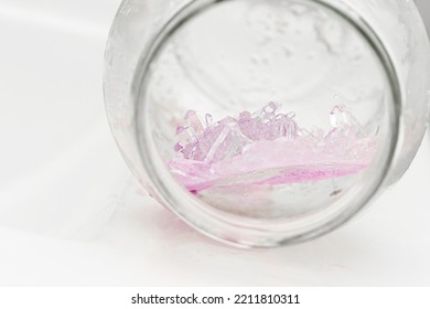 Chemical Experiment On Growing Crystals. Crystal Grown In A Jar.