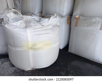 Chemical Fertilizer Urea Stock Pile Jumbo-bag In A Warehouse Waiting For Shipment.