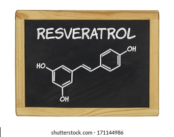 chemical formula of Reveratrol on a blackboard