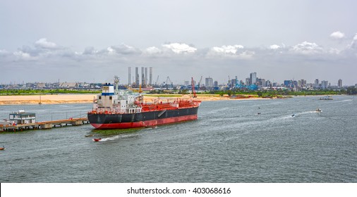 Chemical Oil Products Tanker (tankship) In Ballast Moored In Lagos, Nigeria, Africa