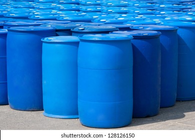 Chemical Plant, Plastic Storage Drums, Blue Barrels