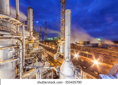 Chemical Plant For Production Of Ammonia And Nitrogen Fertilization On Night Time. 