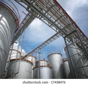 Chemical Plant And Storage Tanks, Sunny Day