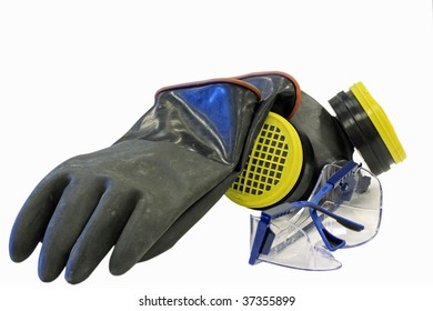 Chemical Safety Equipment Including, Glasses, Gloves And Respirator.