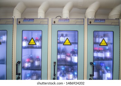 Chemical Storage Cabinets With Hood. Used In Chemistry Labs.