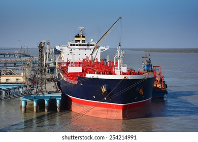 chemical tanker in the port for loading and bunkering operation