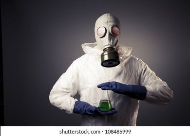 Chemical Warfare Concept With Man In A Gas Mask