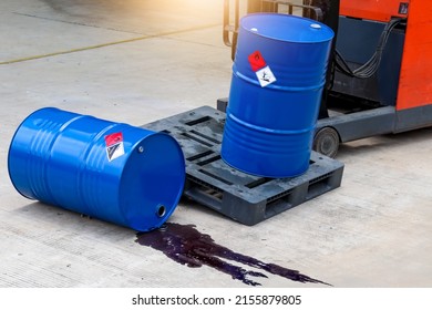 Chemicals from industry or laboratory  leak on the floor and damage the environment, chemical symbol - Shutterstock ID 2155879805