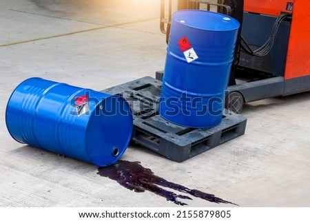 Chemicals from industry or laboratory  leak on the floor and damage the environment, chemical symbol