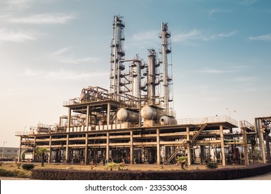 chemicals plant in a dusk sky , industrial landscape 