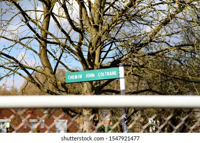 Chemin John Coltrane (John Coltrane Road). Street Name Sign. France.