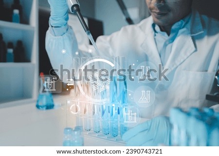 Chemist is chemically analyzing test tubes, Scientist is experimenting with chemicals in the laboratory, Chemist is separating compounds in test tubes with chemical reagents.