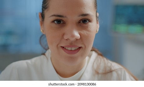 Chemistry Engineer Taking Off Face Mask In Science Laboratory, Getting Ready To Work On Microbiology Experiment For Development And Research. Woman Working On Discovery In Lab. Close Up