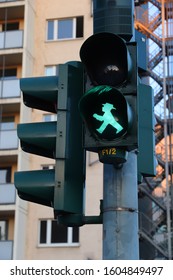 CHEMNITZ, GERMANY - MAY 8, 2018: Ampelmann Pedestrian Crossing Symbol In Chemnitz. German Traditional Traffic Symbols Have Many Fans And Even Some Cult Following.