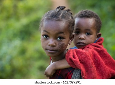 Chencha/Ethiopia- January 9 2020 Year:Children raising other children of the Dorze Chencha tribe Ethiopia