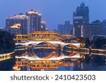 Chengdu anshun bridge at blue hour, Sichuan province, China


