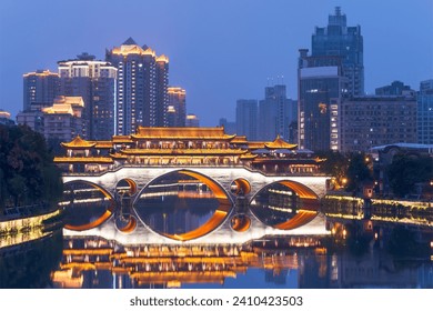 Chengdu anshun bridge at blue hour, Sichuan province, China
					
					