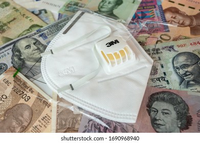 CHENGDU, CHINA - APRIL 02, 2020: 3M N95 Face Mask With Cash Money