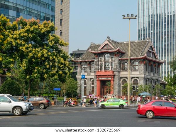 Chengdu, China - Aug 20, 2016.\
Street of Chengdu, China. Chengdu is one of the three most populous\
cities in Western China (the other two are Chongqing and\
Xian).