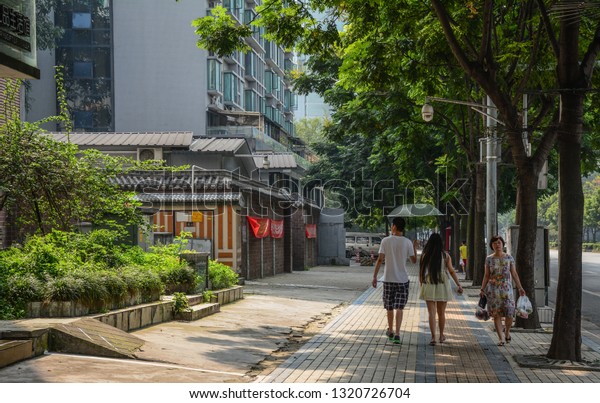 Chengdu, China - Aug 20, 2016.\
Street of Chengdu, China. Chengdu is one of the three most populous\
cities in Western China (the other two are Chongqing and\
Xian).