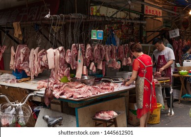 Chengdu, China, July 2, 2019: Meat Market In The Street Of Chengdu, China. July 2, 2019 In Chengdu, China.