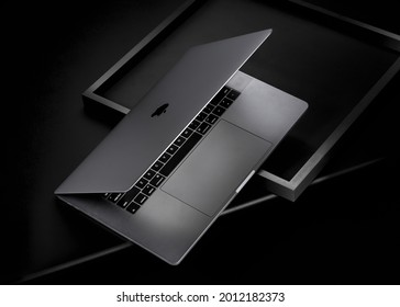 Chengdu, China- July.2021: A Dark Concept Image With The Brand New Apple MacBook Pro, Inartistic Back Background.