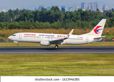 Chengdu, China – September 22, 2019: China Eastern Boeing 737-800 airplane at Chengdu airport (CTU) in China. Boeing is an American aircraft manufacturer headquartered in Chicago.