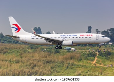Chengdu, China - September 22, 2019: China Eastern Airlines Boeing 737-800 airplane at Chengdu Shuangliu airport (CTU) in China.