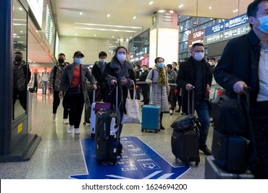 Chengdu, Sichuan / China - January 23 2019: Travellers All Wear Mask At Airport To Prevent Infection From Coronavirus. The Virus Has Caused Emergency Situation During Chinese New Year. 