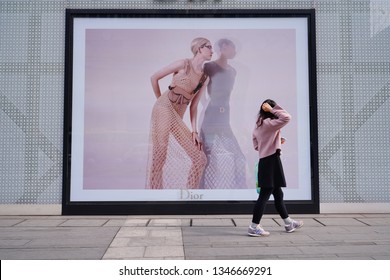 Chengdu, Sichuan / China - March 10 2019: Consumers Walking By Luxury Retail Stores In Tai Gu Li And Chengdu IFS Shopping District. China Has Become The Largest Luxury Goods Consumption Nation.