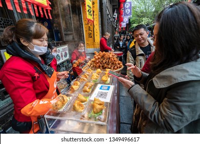 Chengdu, Sichuan / China - March 24 2019: Digital Payment Code Seen In The Small Street Food Stands In Chengdu. Ali Pay And Wechat Wallet Has Become The Popular Payment Method For Chinese.