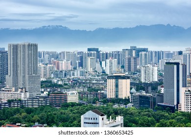 Chengdu, Sichuan / China - March 29 2019: the skyline of Chengdu, the largest city in South West China, starting point of the Road and Belt initiative supported by Xi Jinping.