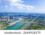Chengdu Tianfu International Convention Center and Xibo City daytime aerial photography mostly cloudy