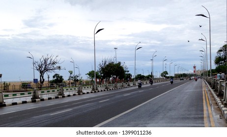 Chennai City Lighthouse, Perspective View In Blue Sky Day.