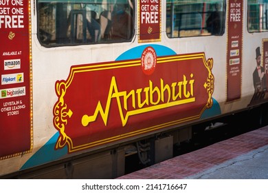 Chennai, India - April 1, 2022: Exterior Of The Anubhuti Coach On The Shatabdi Express Train.