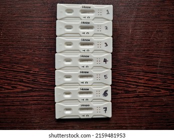 Chennai, India - April 16th 2022: Full Week Result Of I-know Ovulation Testing Strips Kit And Ready To Plan Your Pregnancy With Partner.