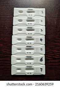 Chennai, India - April 16th 2022: Full Week Result Of I-know Ovulation Testing Strips Kit And Ready To Plan Your Pregnancy With Partner.